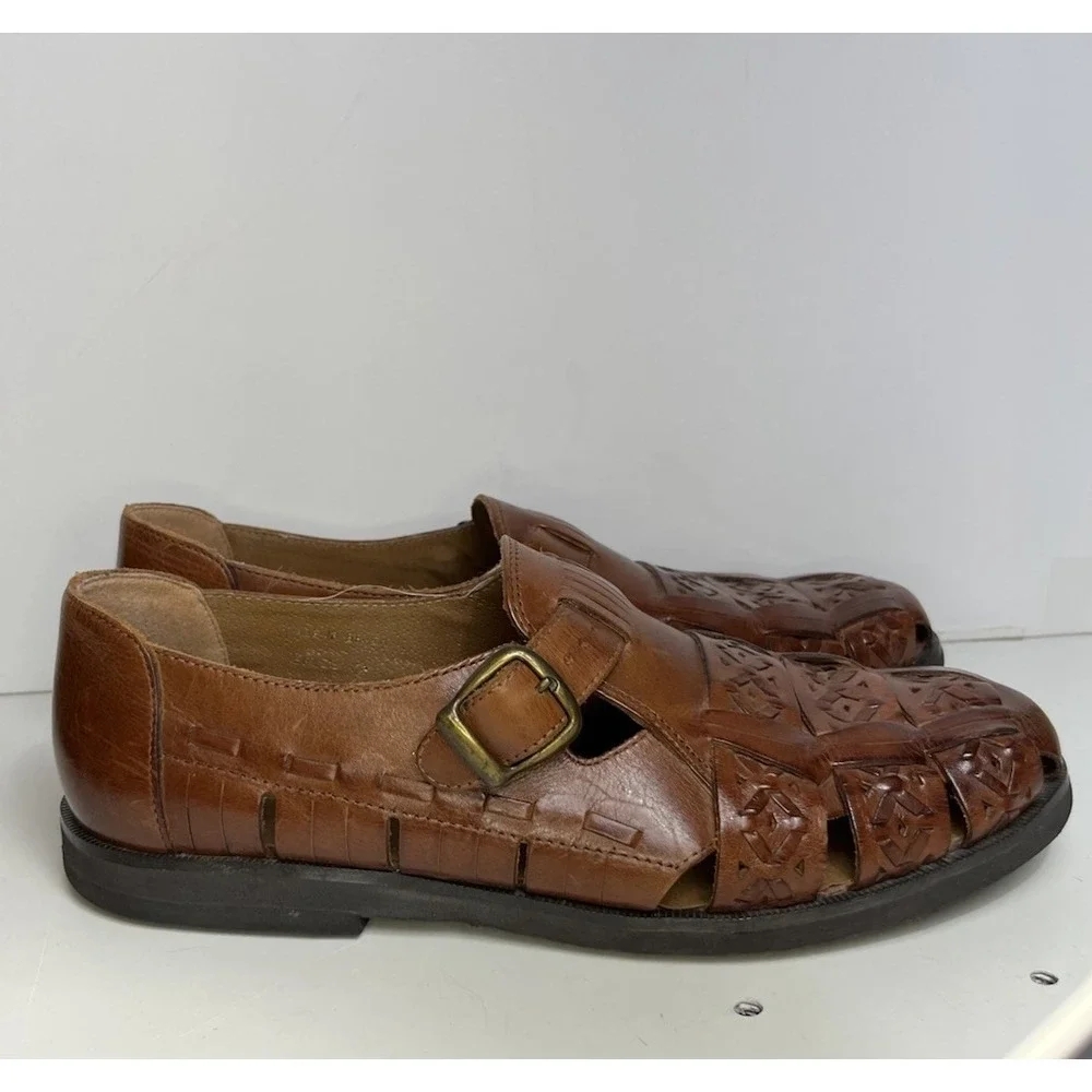 Giorgio Brutini Tan Leather Woven Fisherman Sandals Men Size 10M Shoes